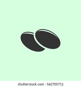 Olives icon flat. Grey vector symbol on green background