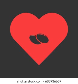 Olives icon flat. Simple pictogram on heart background. Vector illustration symbol