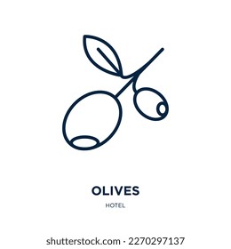 olives icon from hotel collection. Thin linear olives, olive, natural outline icon isolated on white background. Line vector olives sign, symbol for web and mobile