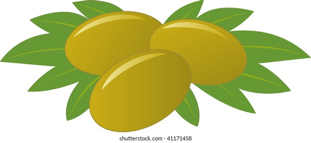 Olives with leaves on white background.