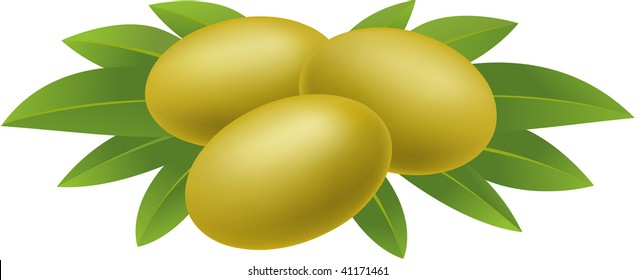 Olives with leaves on white background.