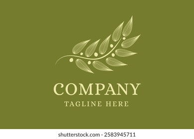 Olives Oil or Olive Tree Branch Leaves Elegant Logo Design 