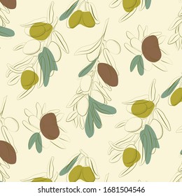 olives and olive branch background hand drawn illustration. Doodle style. Design for cosmetics, makeup, beauty salon, natural and organic products, health products, aromatherapy.