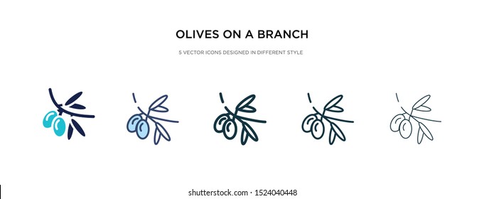 olives on a branch icon in different style vector illustration. two colored and black olives on a branch vector icons designed in filled, outline, line and stroke style can be used for web, mobile,