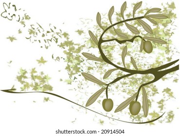 Olives on the branch vector background