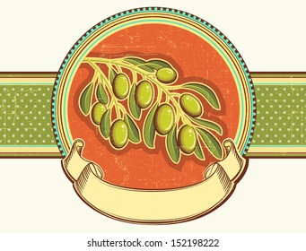 Olives on vintage background on old paper texture.Vector