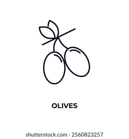 olives outline icon. Linear vector from hotel concept. Thin line olives icon isolated on white background