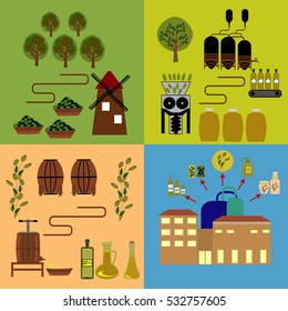 Olives and production of olive oil - vector illustration