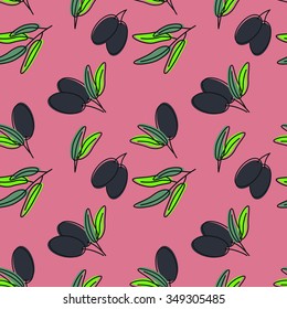 Olives seamless pattern, vector flat style illustraton