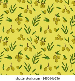 Olives seamless pattern. Vector illustration for design, web and decor for the festival of olives.