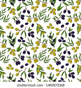 Olives seamless pattern. Vector illustration for design, web and decor for the festival of olives.