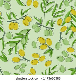 Olives seamless pattern. Vector illustration for design, web and decor for the festival of olives.