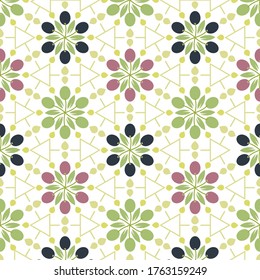 Olives seamless pattern of vector olive branches and leaves. Tracery of green olives harvest for Italian cuisine design or extra virgin oil food or cosmetic product packaging wrapper