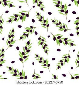 Olives seamless pattern.Vector illustration isolated on white background.