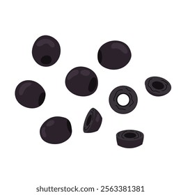 Olives. Set of canned olives. Ingredient for cooking. Flat illustration on white background.