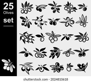 Olives set. Collection icon olives. Vector