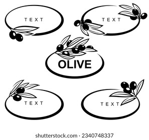 Olives set. Collection olives leaves frame. Vector