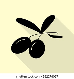 Olives sign illustration. Black icon with flat style shadow path on cream background.