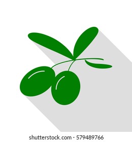 Olives sign illustration. Green icon with flat style shadow path.