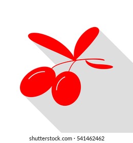 Olives sign illustration. Red icon with flat style shadow path.