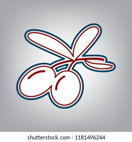 Olives sign illustration. Vector. Dark red, transparent and midnight green stroke of white icon at grayish background.
