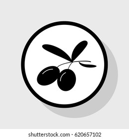 Olives sign illustration. Vector. Flat black icon in white circle with shadow at gray background.