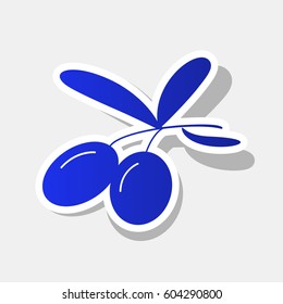 Olives sign illustration. Vector. New year bluish icon with outside stroke and gray shadow on light gray background.