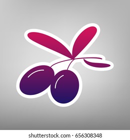 Olives sign illustration. Vector. Purple gradient icon on white paper at gray background.