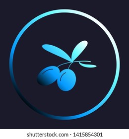 Olives sign illustration. White, cyan and blue gradient icon as round button in white shell at dark blue background. Illustration.