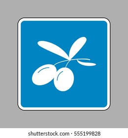 Olives sign illustration. White icon on blue sign as background.