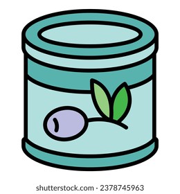 Olives tin can icon outline vector. Oil food. Virgin extra color flat