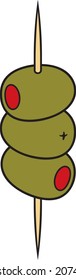 Olives and toothpick color vector illustration