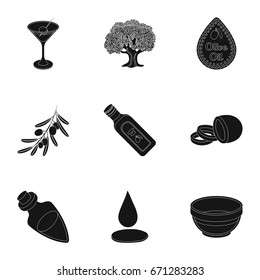 Olives, tree, branch and other products from olives.Olives set collection icons in black style vector symbol stock illustration web.