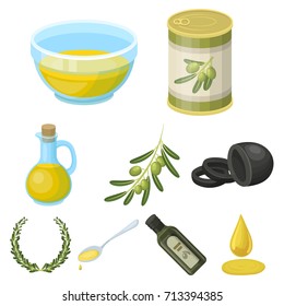 Olives, tree, branch and other products from olives.Olives set collection icons in cartoon style vector symbol stock illustration web.