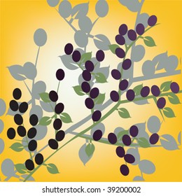Olives, vector art illustration on yelow