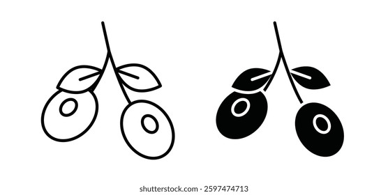 Olives vector icon set black filled and outlined style.