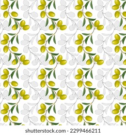 Olives in a vector pattern.Vector seamless pattern with olive branches on a transparent background.