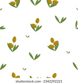  Olives vector seamless pattern. Olives on branches with leaves, for product printing, fabric printing or wallpaper.
