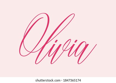 Olivia- Female Name in Cursive or Calligraphy text in Dork Pink Color on Light Pink Background