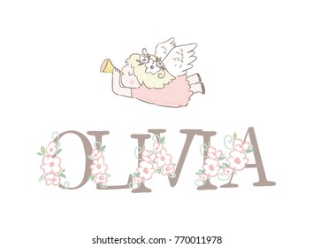 Olivia name inscription. Cute angel