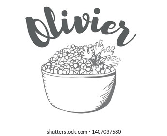 Olivier Salad. Vector sketch, isolated white.