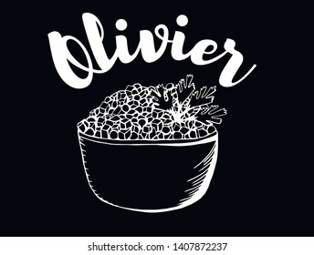 Olivier Salad. Vector sketch, isolated black