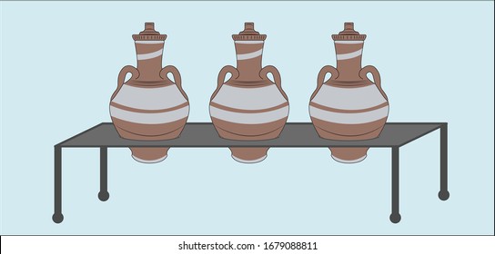 Olla (a water pottery container from the Egyptian heritage made of clay) - jar - three ollas on table.