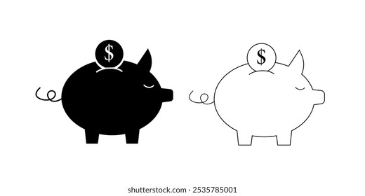 ollection of piggy bank icons. pig icon set. Finance icons. Business Icons, money signs. Money silhouette collection