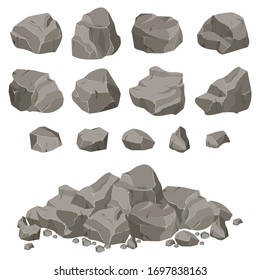 ollection of stones of various shapes. Stones and rocks in isometric 3d flat style.