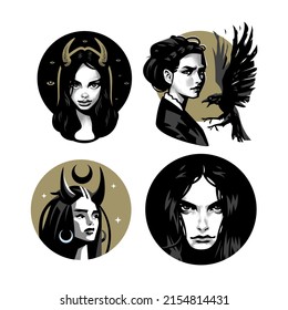 ollection of womens portraits. Woman in different forms. Vector illustration.