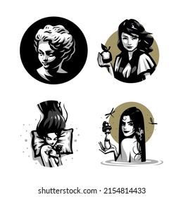 ollection of womens portraits. Woman in different forms. Vector illustration.