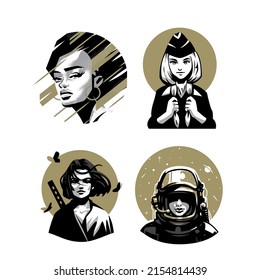 ollection of womens portraits. Woman in different forms. Vector illustration.