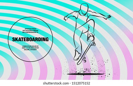 Ollie by skateboarder guy. Vector outline of skateboarding sport illustration.