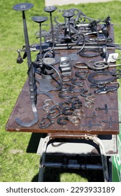 Olomouc, Czech Republic, April 26.2023. Iron products made by blacksmith public event vector illustration